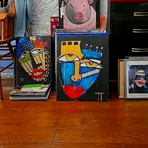 My rendition  of Picasso's masks. Acrylic on good solid canvas.